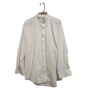Vintage Chaplin White Long Sleeve Pleated Workwear Button Up Dress Shirt Large